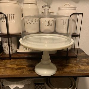 Pioneer woman milk glass cake stand with glass top